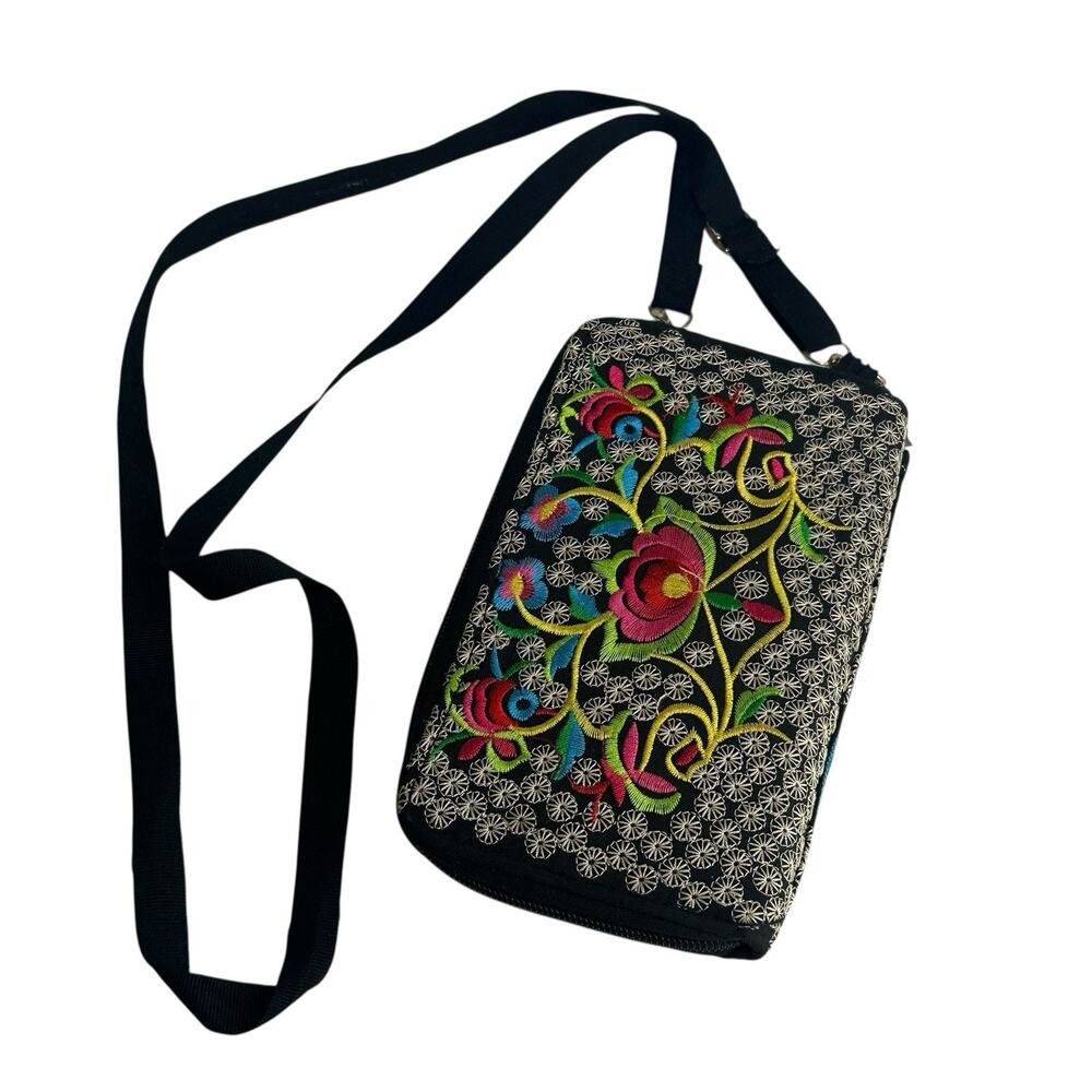 Embroidered Floral Crossbody Wallet With Strap boho festival hippie Purse